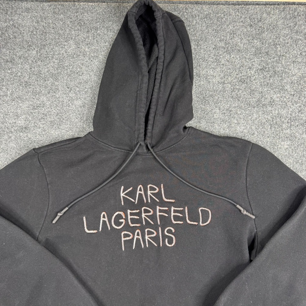 Karl Lagerfeld Hoodie Mens Size XL Black Embroidered Logo Paris‎ Casual Pullover